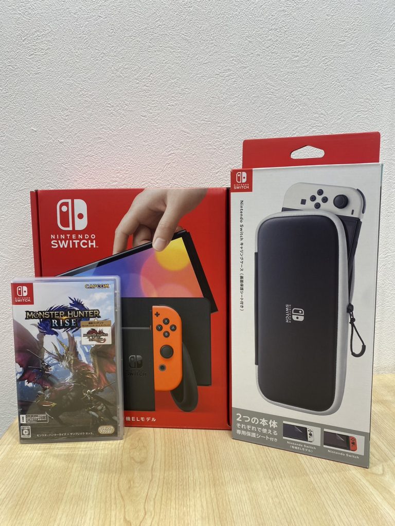 Nintendo Switch 有機ELモデル ネオンブルー・ネオンレッド HEG-001/モンスターハンターライズ/保護ケース